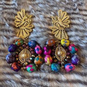 Colorful Gold Bird Earrings